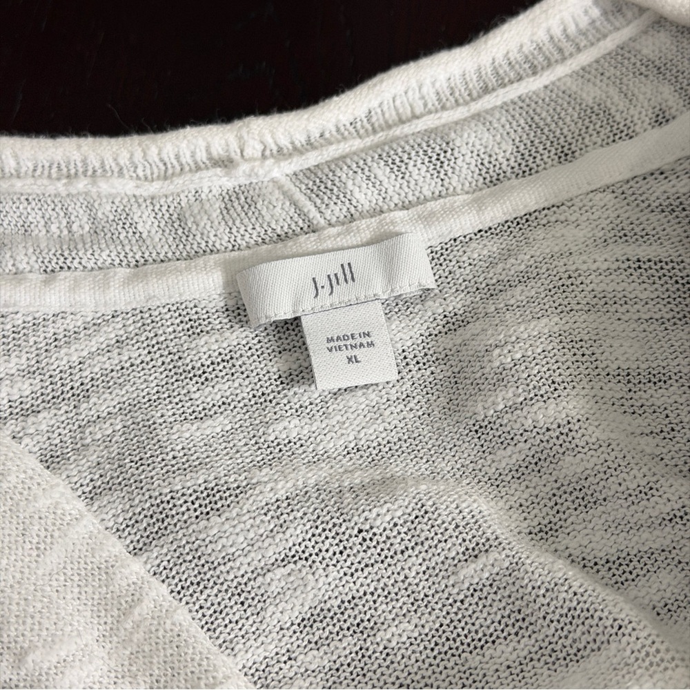J. Jill XL White Linen Cotton Short Sleeve Open Front Knit Cardigan Sweater - Picture 6 of 10